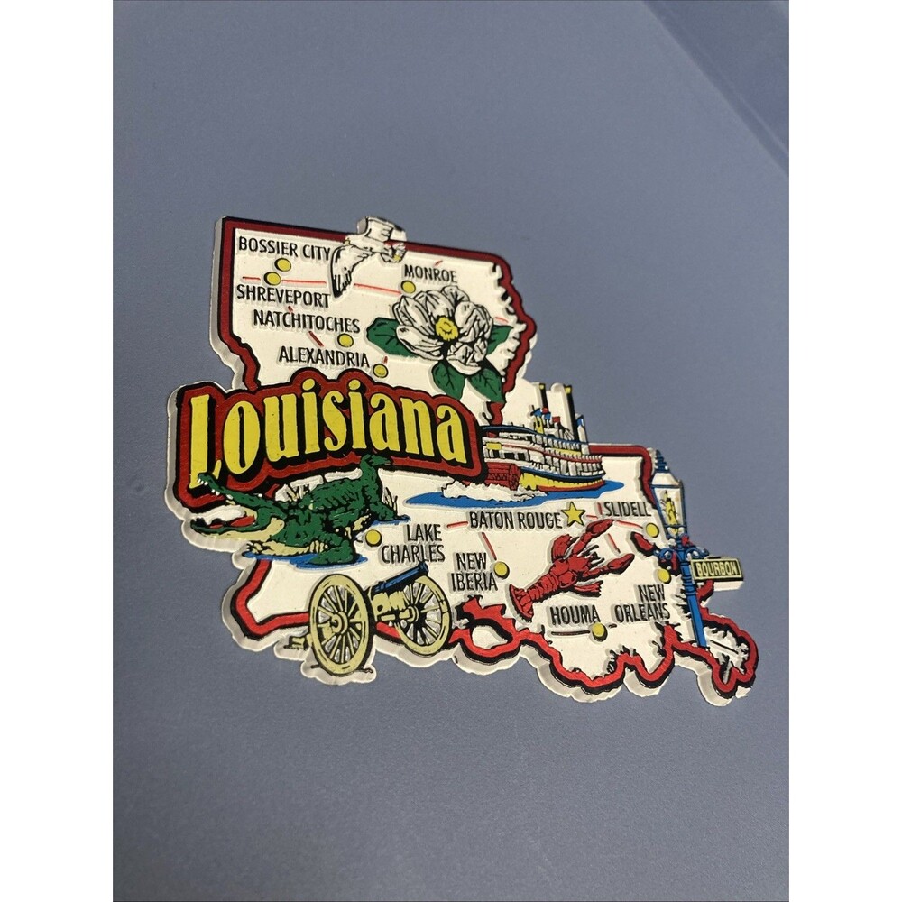 Louisiana Jumbo State Map Fridge Collectible Souvenir Magnet-EUC-Made in USA